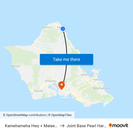 Kamehameha Hwy + Malaekahana Cabins to Joint Base Pearl Harbor Hickam map