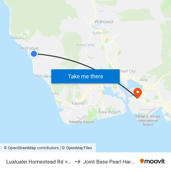 Lualualei Homestead Rd + Hale Elua St to Joint Base Pearl Harbor Hickam map