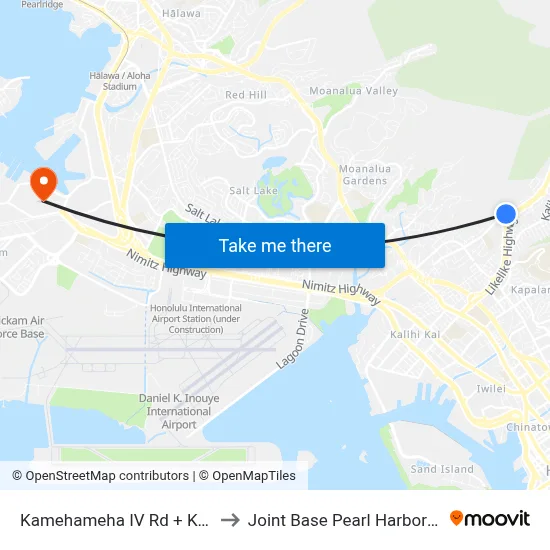 Kamehameha IV Rd + Kalena Dr to Joint Base Pearl Harbor Hickam map