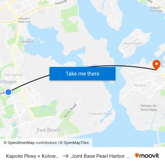 Kapolei Pkwy + Kolowaka Dr to Joint Base Pearl Harbor Hickam map