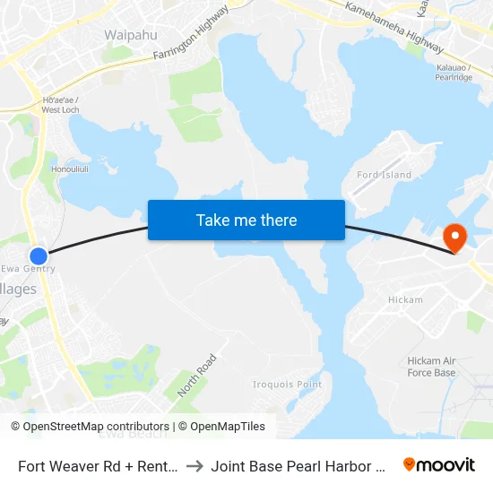 Fort Weaver Rd + Renton Rd to Joint Base Pearl Harbor Hickam map