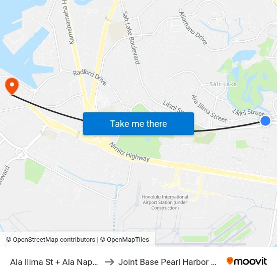 Ala Ilima St + Ala Napuaa Pl to Joint Base Pearl Harbor Hickam map