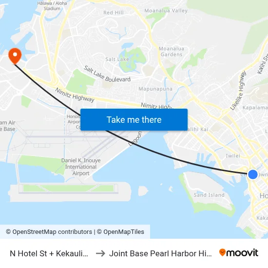 N Hotel St + Kekaulike St to Joint Base Pearl Harbor Hickam map