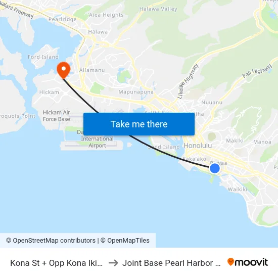 Kona St + Opp Kona Iki St (Fs) to Joint Base Pearl Harbor Hickam map