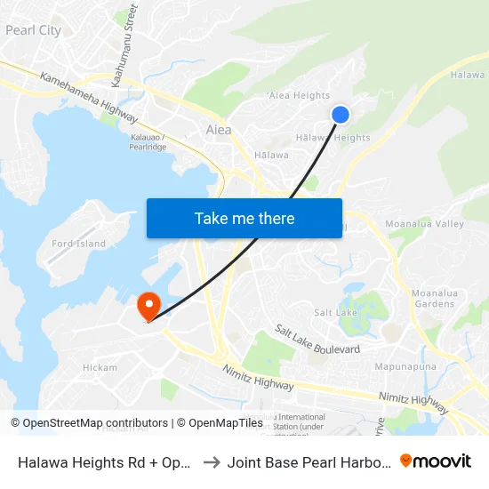Halawa Heights Rd + Opp Elrod Rd to Joint Base Pearl Harbor Hickam map