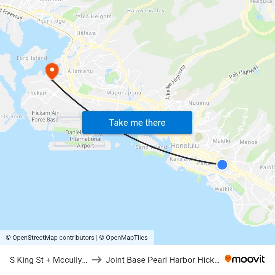 S King St + Mccully St to Joint Base Pearl Harbor Hickam map