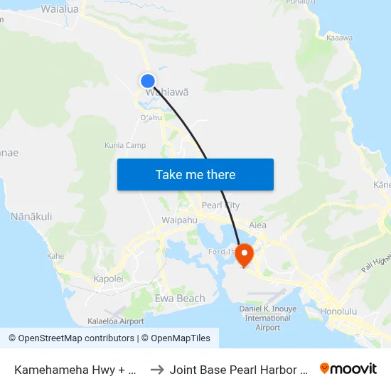 Kamehameha Hwy + Nui Ave to Joint Base Pearl Harbor Hickam map