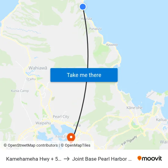 Kamehameha Hwy + 55-247 to Joint Base Pearl Harbor Hickam map