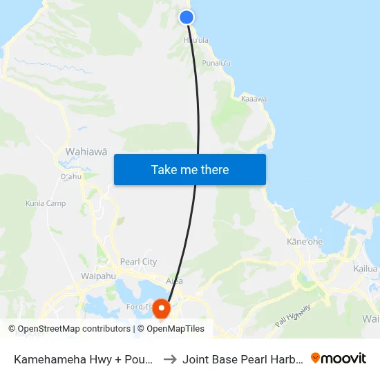Kamehameha Hwy + Pounders Beach to Joint Base Pearl Harbor Hickam map