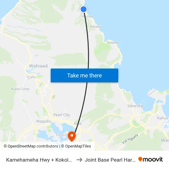 Kamehameha Hwy + Kokololio Beach Park to Joint Base Pearl Harbor Hickam map