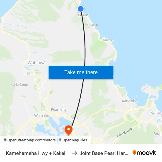 Kamehameha Hwy + Kakela Beach Park to Joint Base Pearl Harbor Hickam map