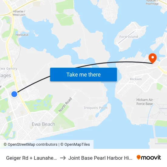 Geiger Rd + Launahele St to Joint Base Pearl Harbor Hickam map