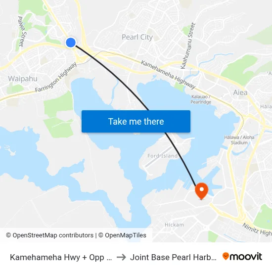 Kamehameha Hwy + Opp Waipahu St to Joint Base Pearl Harbor Hickam map