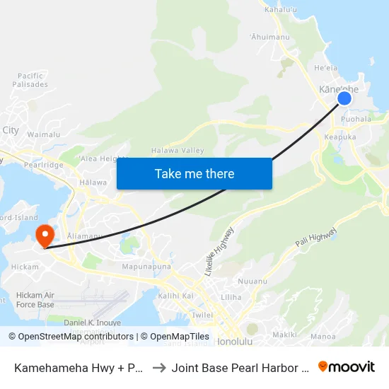 Kamehameha Hwy + Pahia Rd to Joint Base Pearl Harbor Hickam map