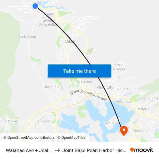 Waianae Ave + Jeal Rd to Joint Base Pearl Harbor Hickam map