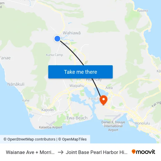 Waianae Ave + Morris Rd to Joint Base Pearl Harbor Hickam map
