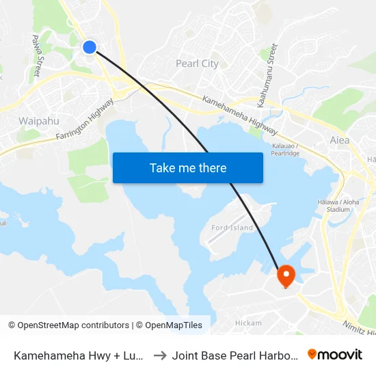 Kamehameha Hwy + Lumiaina St to Joint Base Pearl Harbor Hickam map