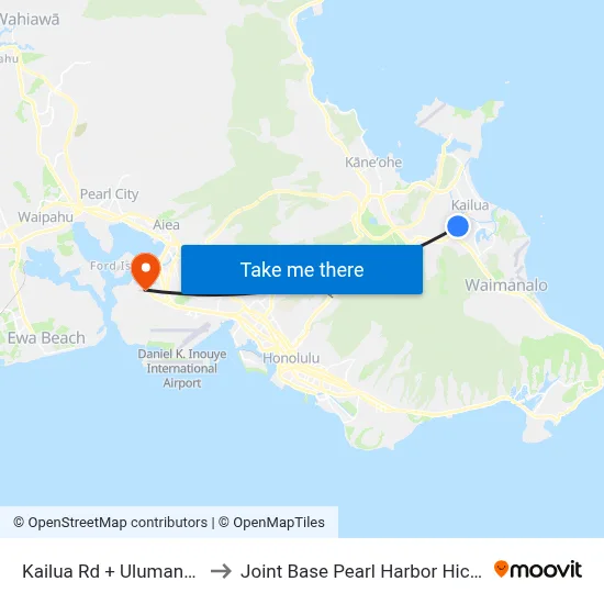 Kailua Rd + Ulumanu Dr to Joint Base Pearl Harbor Hickam map