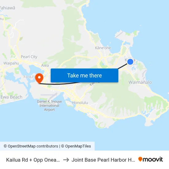 Kailua Rd + Opp Oneawa St to Joint Base Pearl Harbor Hickam map
