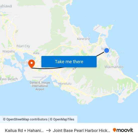 Kailua Rd + Hahani St to Joint Base Pearl Harbor Hickam map