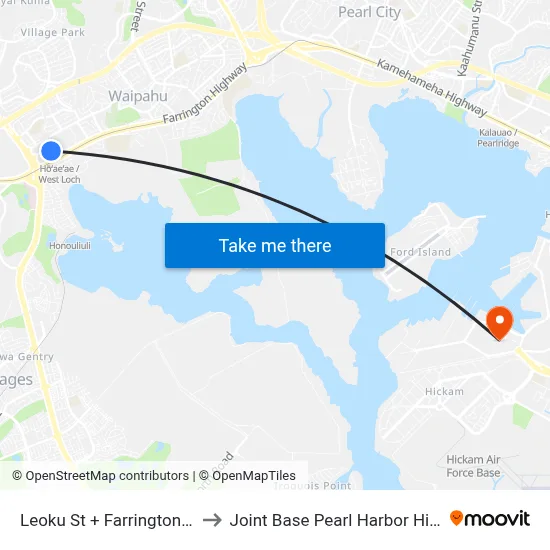 Leoku St + Farrington Hwy to Joint Base Pearl Harbor Hickam map