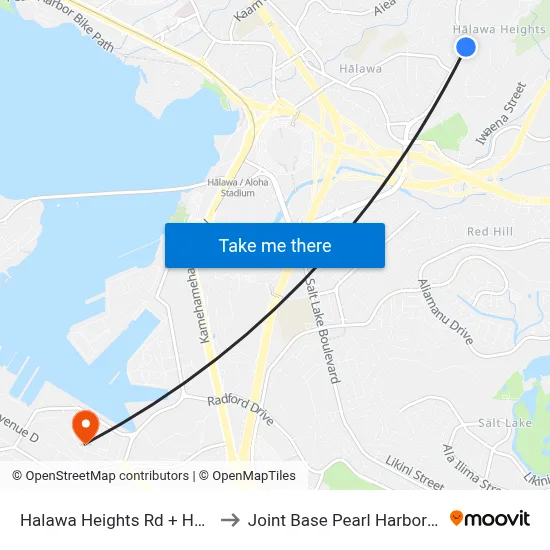 Halawa Heights Rd + Halawa Dr to Joint Base Pearl Harbor Hickam map