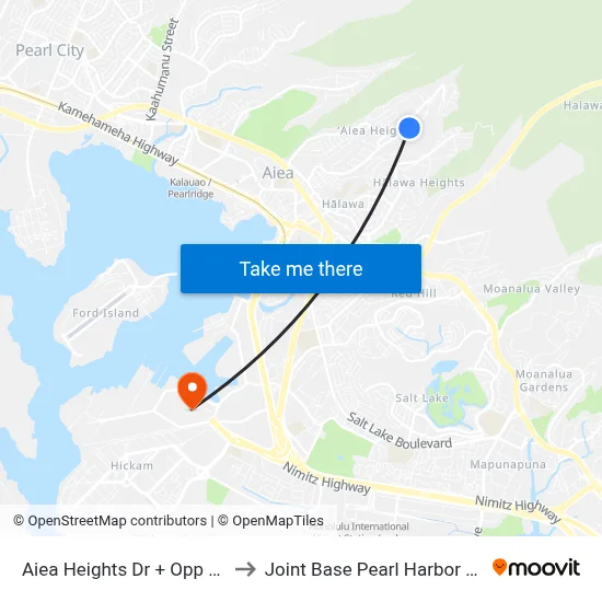 Aiea Heights Dr + Opp Holo Pl to Joint Base Pearl Harbor Hickam map