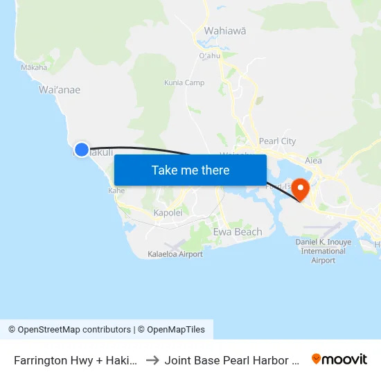 Farrington Hwy + Hakimo Rd to Joint Base Pearl Harbor Hickam map