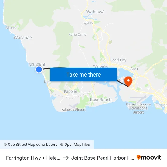 Farrington Hwy + Helelua St to Joint Base Pearl Harbor Hickam map