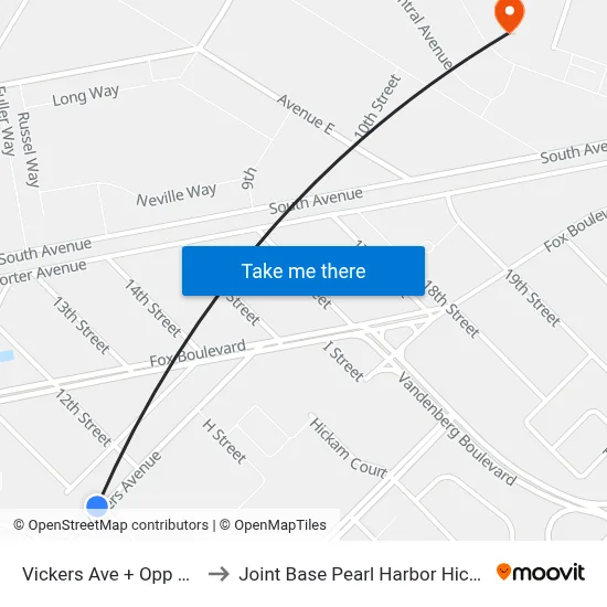 Vickers Ave + Opp G St to Joint Base Pearl Harbor Hickam map