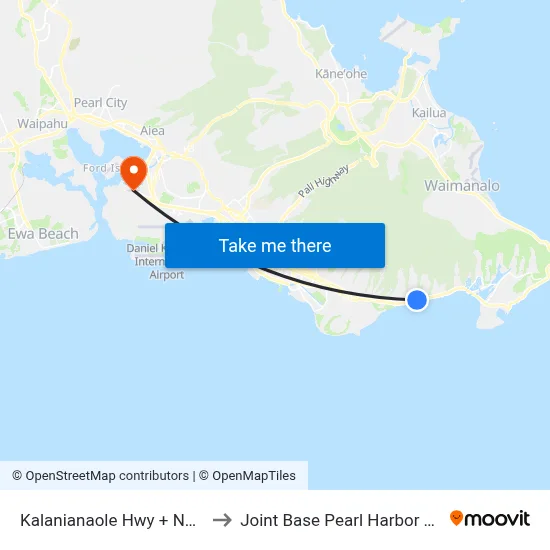 Kalanianaole Hwy + Nenue St to Joint Base Pearl Harbor Hickam map