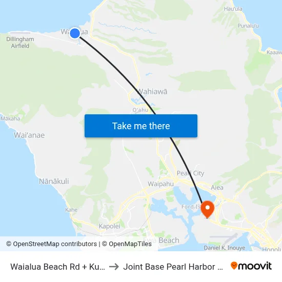 Waialua Beach Rd + Kuoha St to Joint Base Pearl Harbor Hickam map