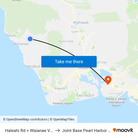 Haleahi Rd + Waianae Valley Rd to Joint Base Pearl Harbor Hickam map