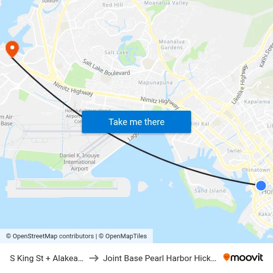 S King St + Alakea St to Joint Base Pearl Harbor Hickam map