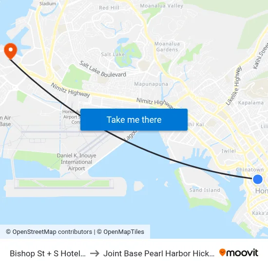 Bishop St + S Hotel St to Joint Base Pearl Harbor Hickam map