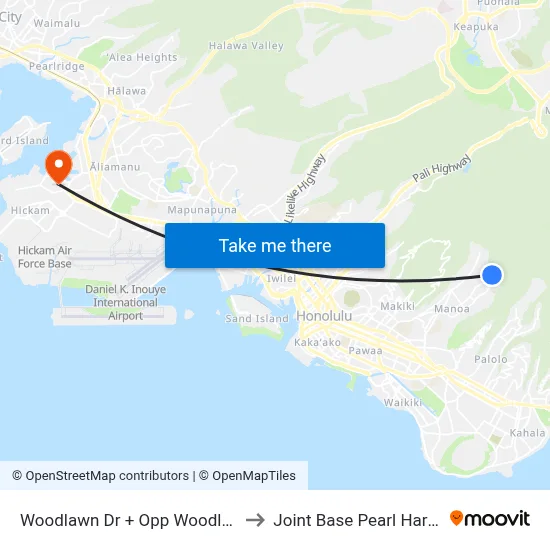 Woodlawn Dr + Opp Woodlawn Terrace Pl to Joint Base Pearl Harbor Hickam map