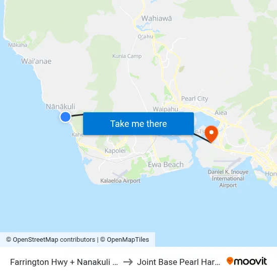Farrington Hwy + Nanakuli Village Center to Joint Base Pearl Harbor Hickam map