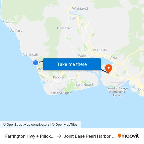 Farrington Hwy + Piliokahi Ave to Joint Base Pearl Harbor Hickam map