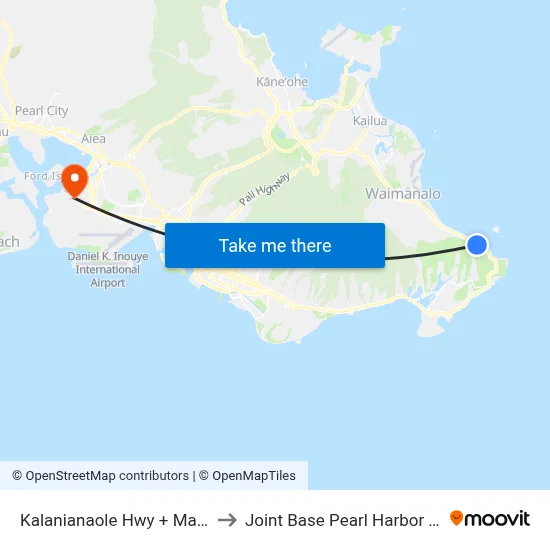 Kalanianaole Hwy + Makai Pier to Joint Base Pearl Harbor Hickam map