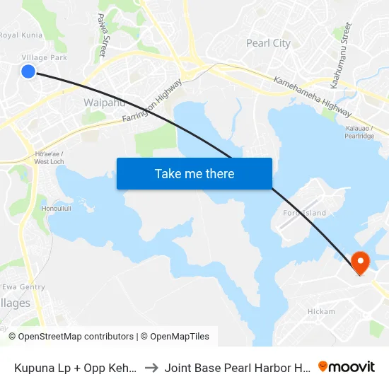 Kupuna Lp + Opp Kehela St to Joint Base Pearl Harbor Hickam map