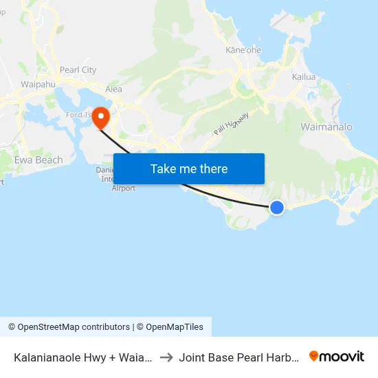 Kalanianaole Hwy + Waialae Iki Park to Joint Base Pearl Harbor Hickam map
