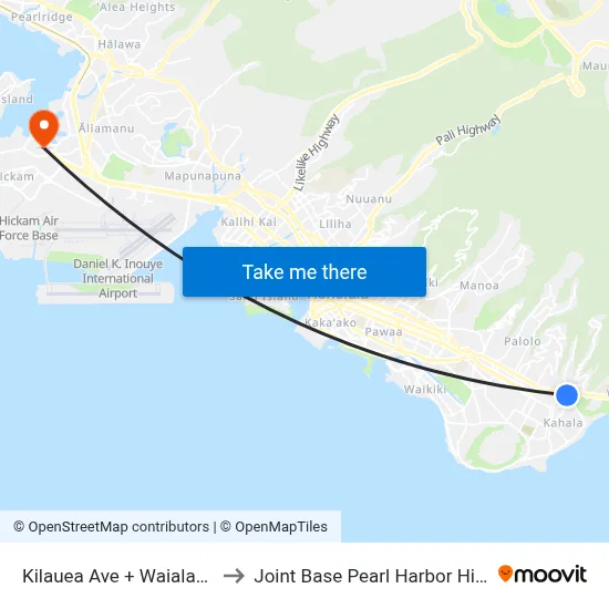 Kilauea Ave + Waialae Ave to Joint Base Pearl Harbor Hickam map