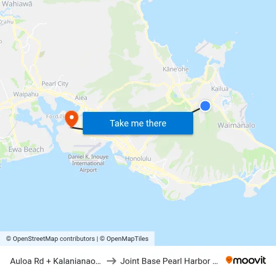 Auloa Rd + Kalanianaole Hwy to Joint Base Pearl Harbor Hickam map