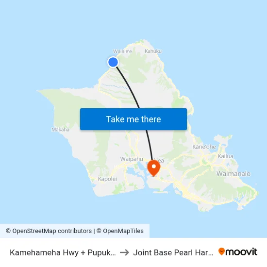 Kamehameha Hwy + Pupukea Beach Park to Joint Base Pearl Harbor Hickam map