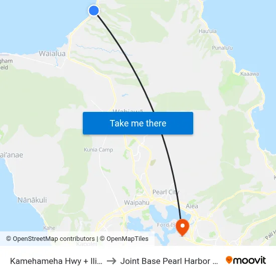 Kamehameha Hwy + Iliohu Pl to Joint Base Pearl Harbor Hickam map