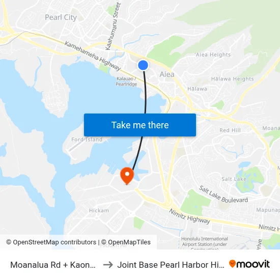 Moanalua Rd + Kaonohi St to Joint Base Pearl Harbor Hickam map