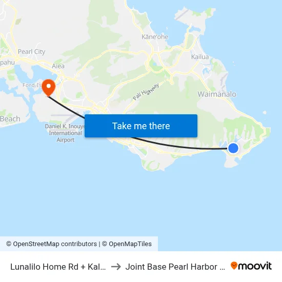 Lunalilo Home Rd + Kalakua St to Joint Base Pearl Harbor Hickam map