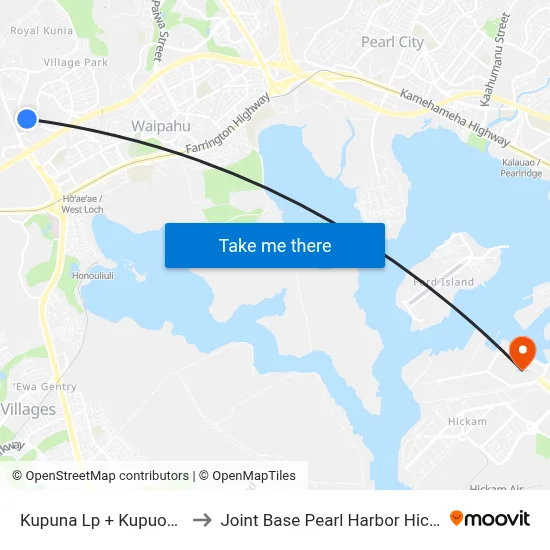 Kupuna Lp + Kupuohi St to Joint Base Pearl Harbor Hickam map