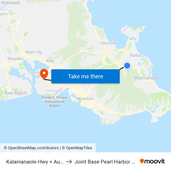 Kalanianaole Hwy + Auloa Rd to Joint Base Pearl Harbor Hickam map