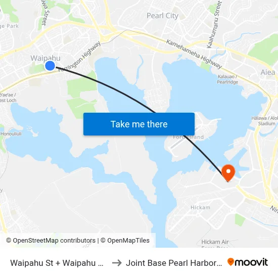 Waipahu St + Waipahu Depot Rd to Joint Base Pearl Harbor Hickam map